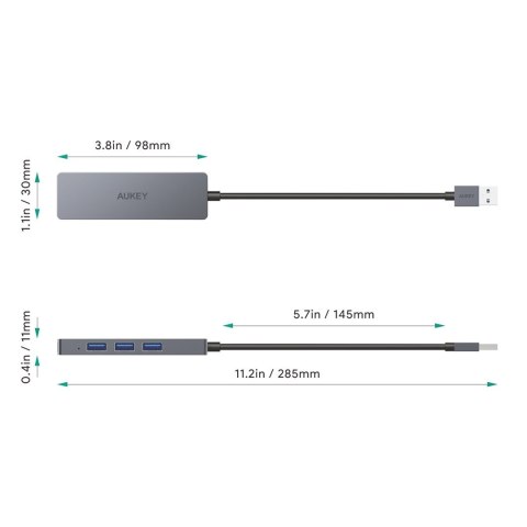 AUKEY CB-H36 HUB USB-C SLIM ALUMINIUM 4XUSB 3.0