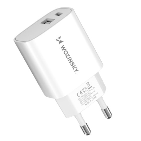 Ładowarka sieciowa 20W USB-A USB-C 100-240V biała