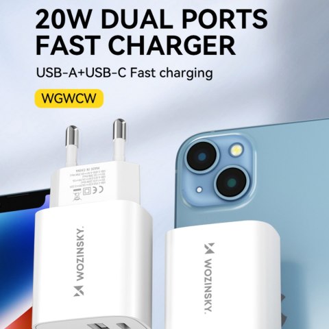 Ładowarka sieciowa 20W USB-A USB-C 100-240V biała