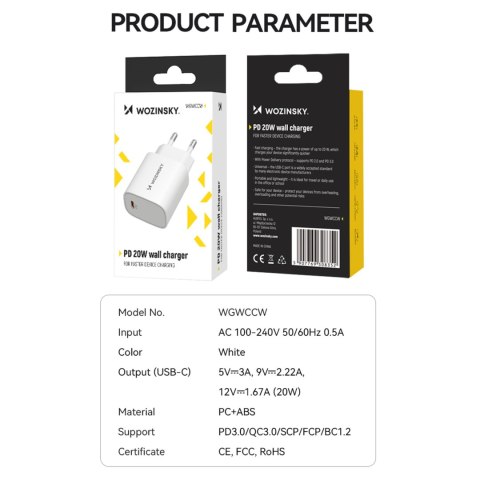 Ładowarka sieciowa 20W USB-C 100-240V biała