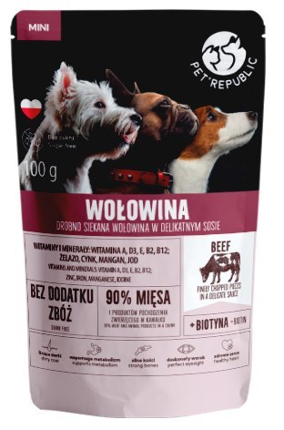 PET REPUBLIC Mini Drobno siekana wołowina - mokra karma dla psa - 100 g