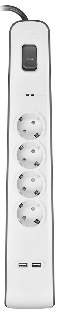 Listwa zasilająca Belkin Power Surge 4-PORT + 2xUSB-A Grey/White Schuko