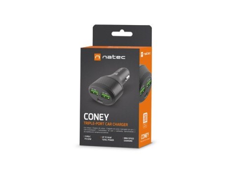 ŁADOWARKA SAMOCHODOWA NATEC CONEY 2X USB 1X USB-C QUICK CHARGE 84W CZARNA