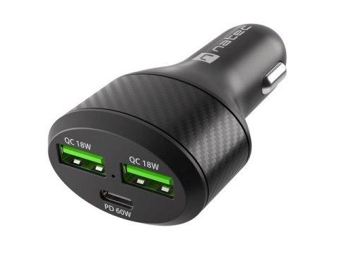 ŁADOWARKA SAMOCHODOWA NATEC CONEY 2X USB 1X USB-C QUICK CHARGE 84W CZARNA