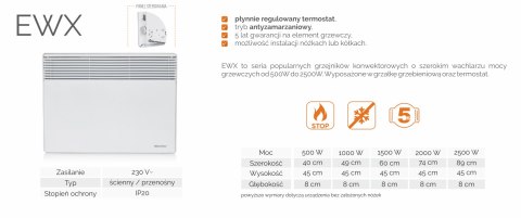 Elektryczny grzejnik naścienny WARMTEC EWX-1000W