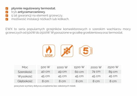 Elektryczny grzejnik naścienny WARMTEC EWX-1000W