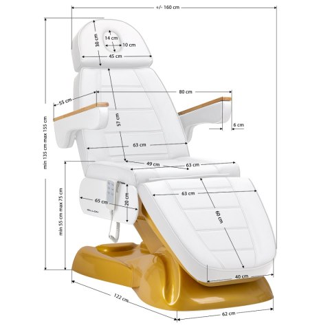 Fotel kosmetyczny elektryczny SILLON Lux 273b 3 silniki złoto biały