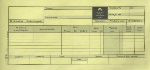 WZ - Wydanie Na Zewnątrz 1/3 A4 - PAPIRUS - 10 szt.