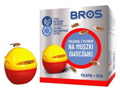 Zestaw BROS - pułapka z płynem na muszki owocówki + płyn do pułapki na muszki owocówki 15ml