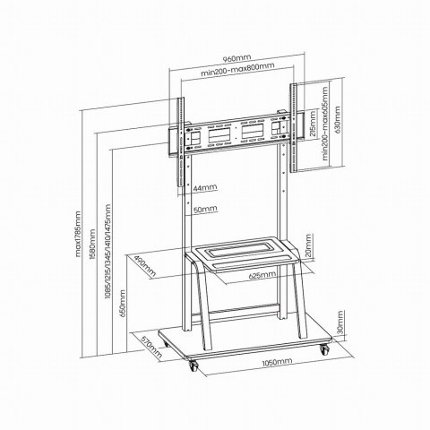 GEMBIRD STOJAK POD TELEWIZOR 37" - 100" MOBILNY - NA KÓŁKACH, VESA MAX 800 X 600MM