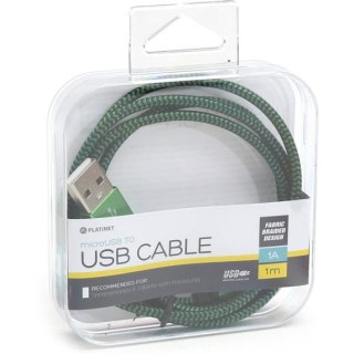 Kabel USB-A -> microUSB 1m 1A pleciony zielony PLATINET HERMES (43304)