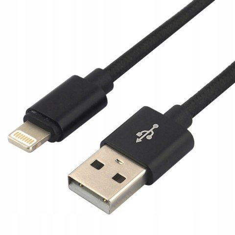 Kabel USB-A -> Lightning 1,2m 2,4A pleciony czarny EVERACTIVE (CBB-1.2IB)