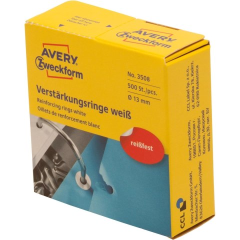 Etykieta pierścienie wzmacniające Q13mm białe 500szt 3508 AVERY ZWECKFORM