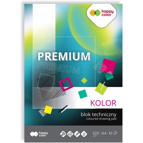 Blok techniczny A4 220g 10 kolorów PREMIUM HA 3722 2030-09 HAPPY COLOR