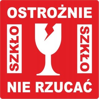 Etykieta ostrzegawcza "OSTROŻNIE SZKŁO NIE RZUCAĆ" 55x55mm papierowa na roli (1000szt) BULK