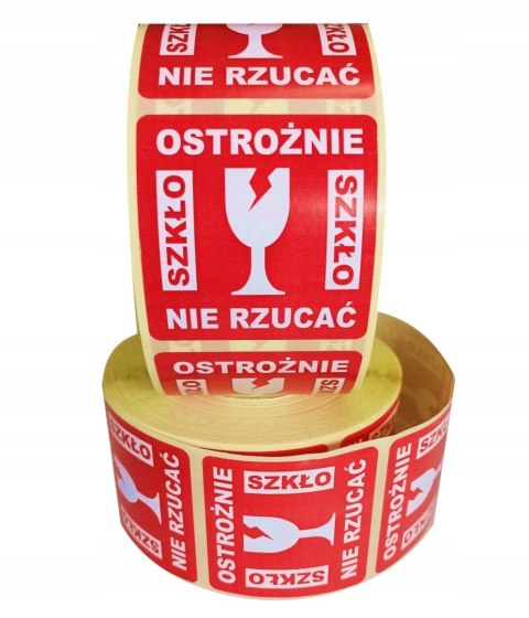 Etykieta ostrzegawcza "OSTROŻNIE SZKŁO NIE RZUCAĆ" 55x55mm papierowa na roli (1000szt) BULK