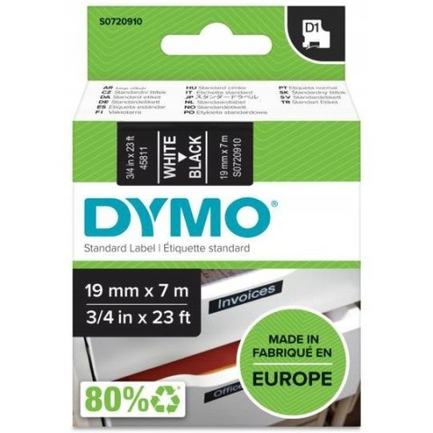 Taśma biały nadruk na czarnym 19mm x 7m DYMO S0720910