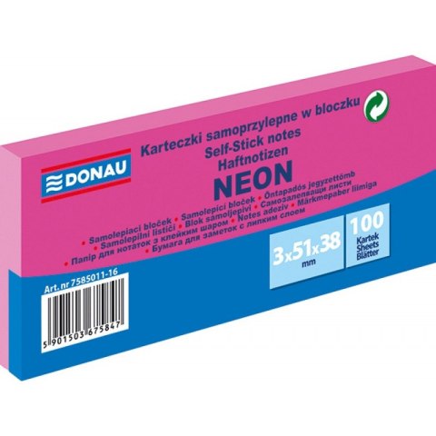 Bloczek samoprzylepny 38x51mm 100k neon różowy (3szt) 7585011-16 DONAU