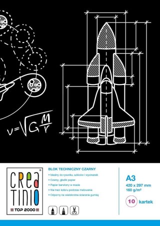 Blok techniczny A3 10k 160g CREATINIO czarne kartki 400079854