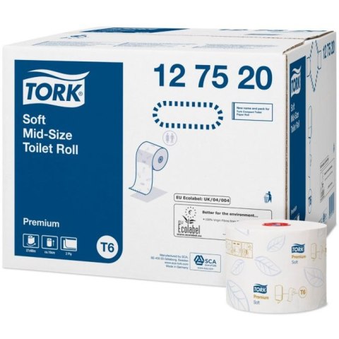 Papier toaletowy TORK T6 Premium Soft compact (27 rolek) biały 2w 90m 127520 celuloza+makulatura