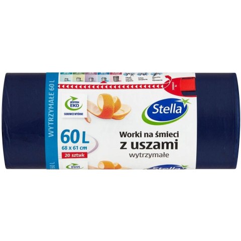 Worki na śmieci z uszami wytrzymałe 60L 20szt. granatowe (HD-LD) WNS-9725V1 STELLA