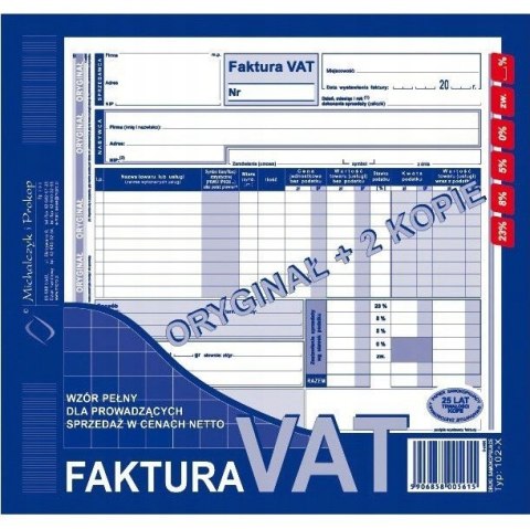 102-XE/N Faktura VAT 2/3 A4 (pełna oryginał +2kopie ) Michalczyk i Prokop