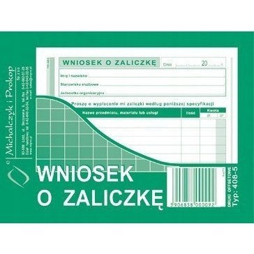 408-5 Wniosek o zaliczkę A6 40 kartek Michalczyk i Prokop