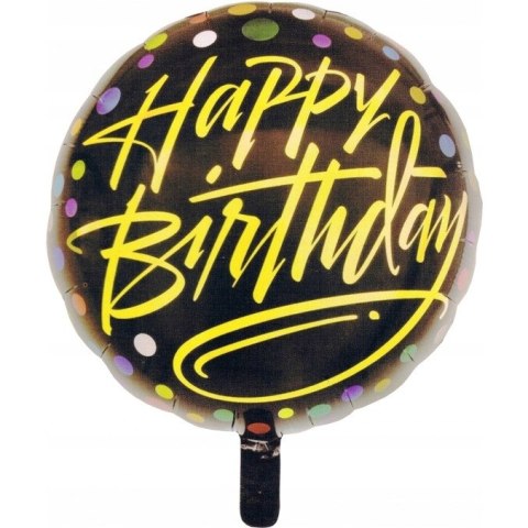 Balon foliowy Happy Birthday czarny ze złotym napisem BCF-924 GO PARTY