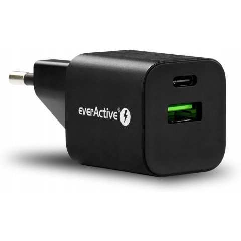 Ładowarka sieciowa 230V EVERACTIVE SC-390QB 1xUSB-C + 1xUSB 3A czarna