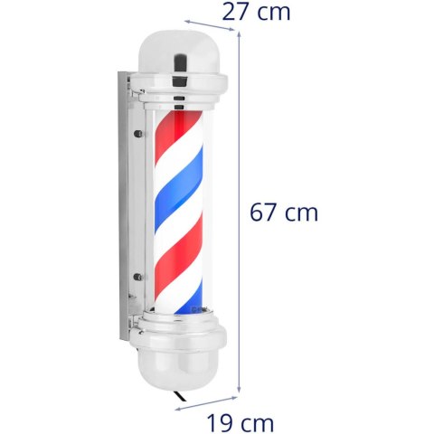 Słupek szyld fryzjerski barberski barber pole obrotowy podświetlany 38 cm - srebrny