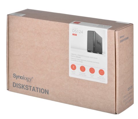 NAS Synology DS124; Tower; 1x (3.5" SATA HDD); Realtek RTD1619B; ,1GB DDR4, 1x 1GbE RJ-45