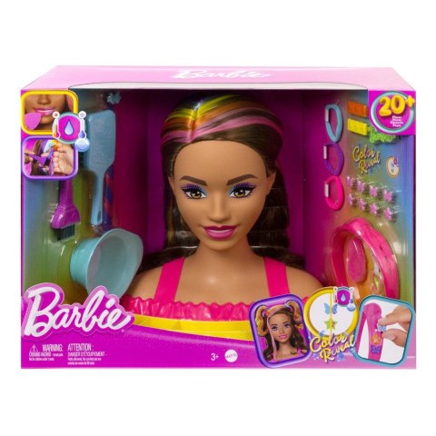 BARBIE Głowa Do Stylizacji Neonowa Tęcza Brązowe Włosy HMD80