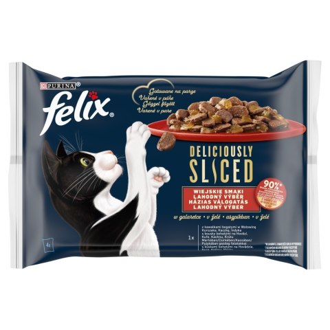 FELIX Deliciously Sliced Wiejskie Smaki - mokra karma dla kota - 4x 80 g