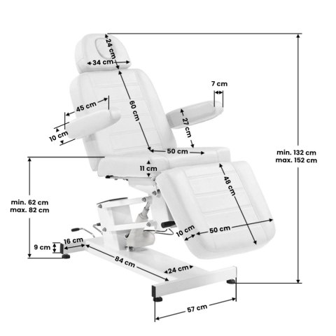 Fotel kosmetyczny elektr. Azzurro 705 1 siln. biały