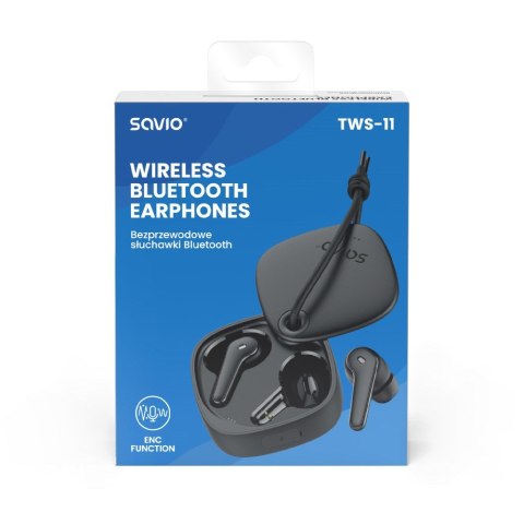 SAVIO SŁUCHAWKI BEZPRZEWODOWE BLUETOOTH 5.3 Z MIKROFONEM, ENC, QC TWS-11