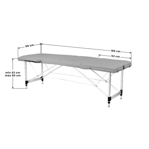 Stół składany do masażu aluminiowy komfort Activ Fizjo 3 segmentowy szary