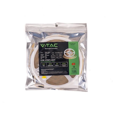 Taśma LED V-TAC VT-COB bezpunktowa CCT 560LED 24V 18W/m 2700-6500K (SKU 10555)