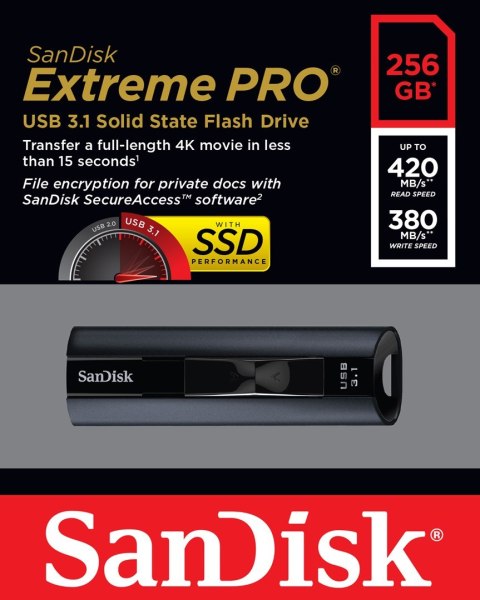 Pendrive SanDisk EXTREME PRO SDCZ880-256G-G46 (256GB; USB 3.1; kolor czarny)