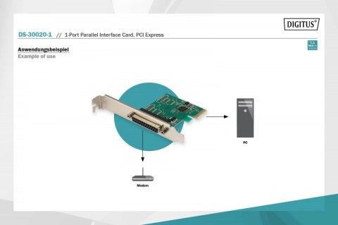 Karta rozszerzeń (Kontroler) LPT PCI Express, 1xDB25, Low Profile, Chipset: ASIX99100