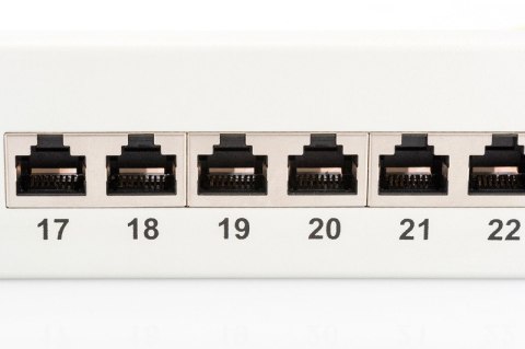 Patch panel 19" 24 porty, kat.6, S/FTP, 1U, wspornik kablowy, szary (kompletny)