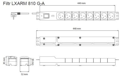 Listwa przeciwprzepięciowa LXARM 810, 3L, PDU, 1,5m, czarna