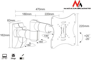 Uchwyt do monitora 23-42'' 30 kg uniwersalny MC-503A S max vesa 200 srebrny