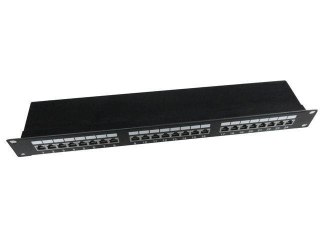 Patch Panel 24 Porty 1U 19'' Kat.5e ekran z funkcją organizacji kabli czarny