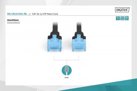 Patch cord U/UTP kat.5e PVC 1m czarny