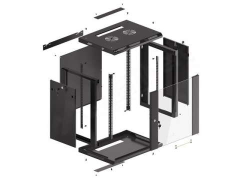 Szafa instalacyjna wisząca 19 12U 600X450mm czarna (drzwi szklane)