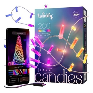 Twinkly Candies - 200 Lampki w kształcie świeczki RGB LEDs, przezroczysty przewód, USB-C