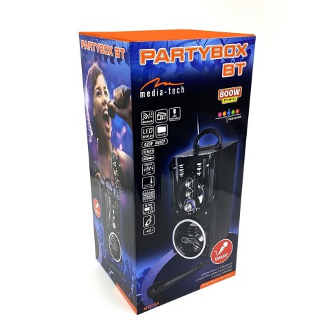 Głośnik PARTYBOX BT MT3150 Karaoke/Bluetooth 5.0/FM/MP3/USB/AUX/LED/USB-C/RMS 18W/PMPO 800W.