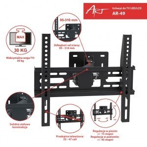 Uchwyt do LCD/LED 22-47" 30KG AR-49 regulowany wpionie i poziomie