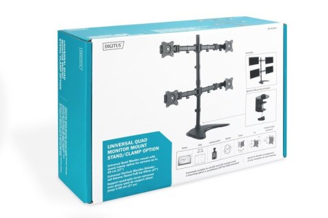 Stojak biurkowy poczwórny, 4xLCD, max. 27", max. obciążenie 8kg, uchylno-obrotowy 360° (PIVOT)