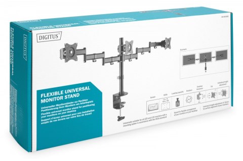 Stojak biurkowy potrójny z zaciskiem, 3xLCD, max. 27, max. obciążenie 8kg, uchylno-obrotowy 360